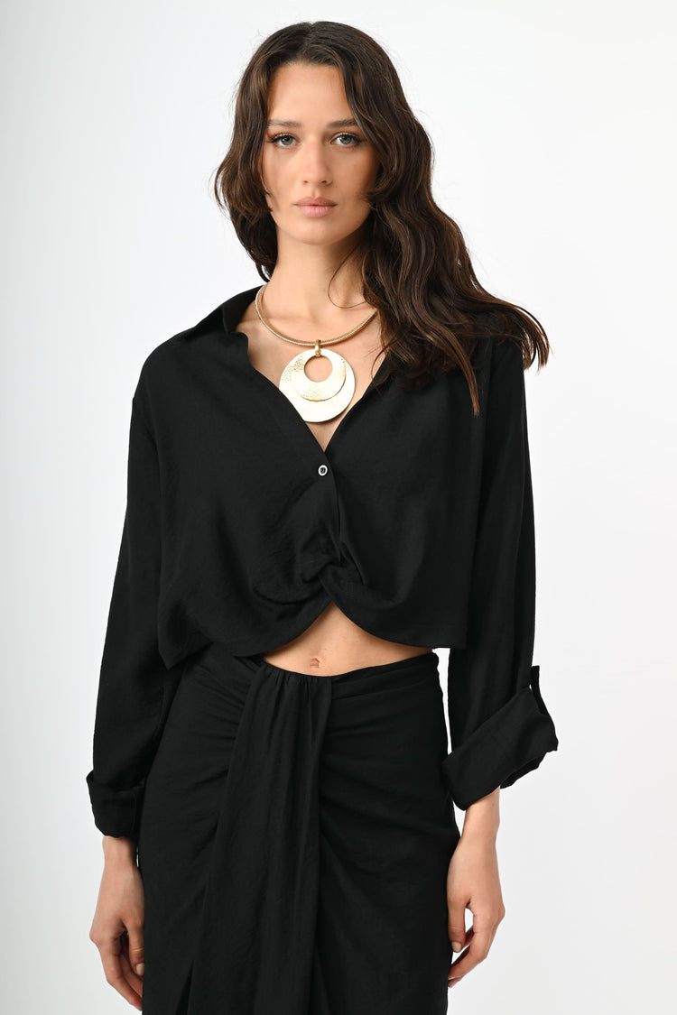 Viscose-blend twisted crop shirt