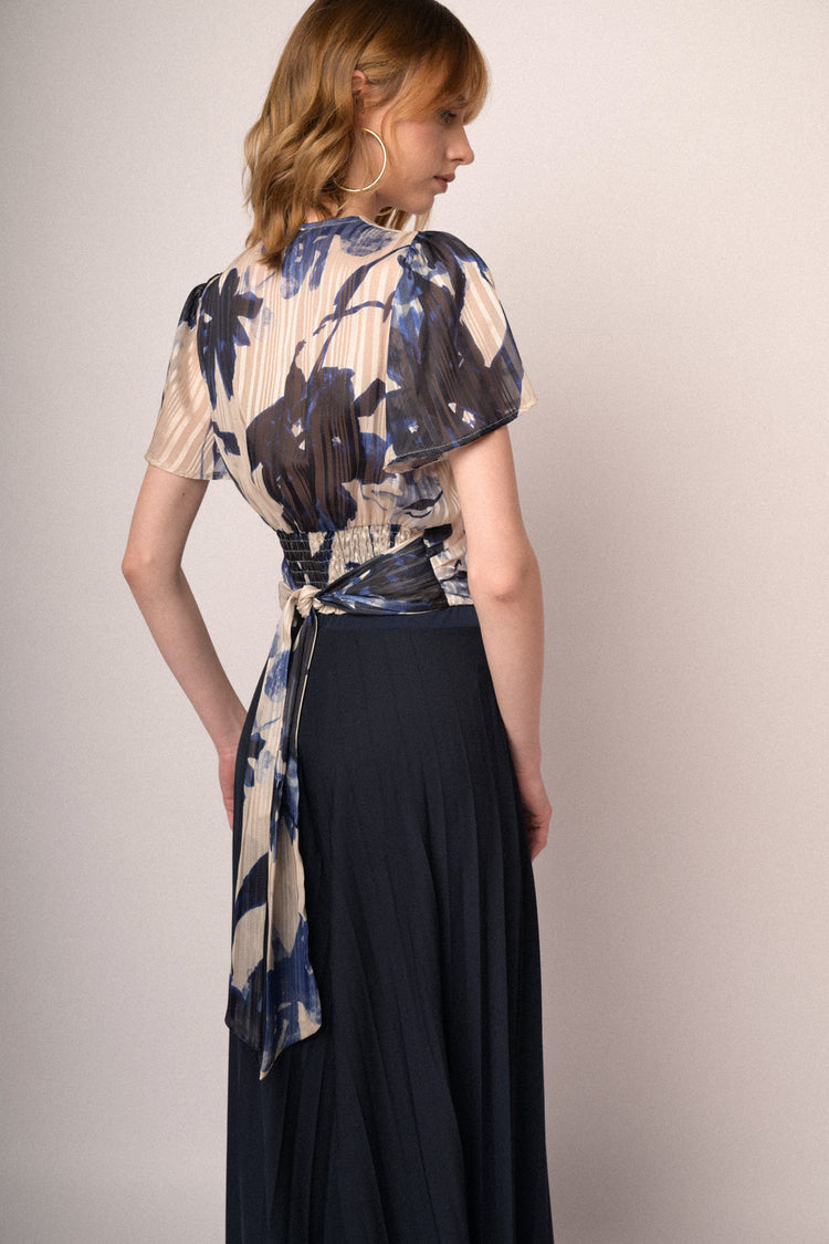 Multicolor floral print lurex georgette blouse