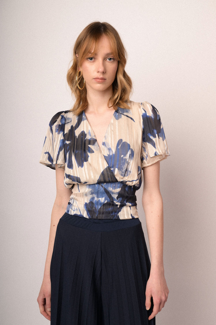 Multicolor floral print lurex georgette blouse