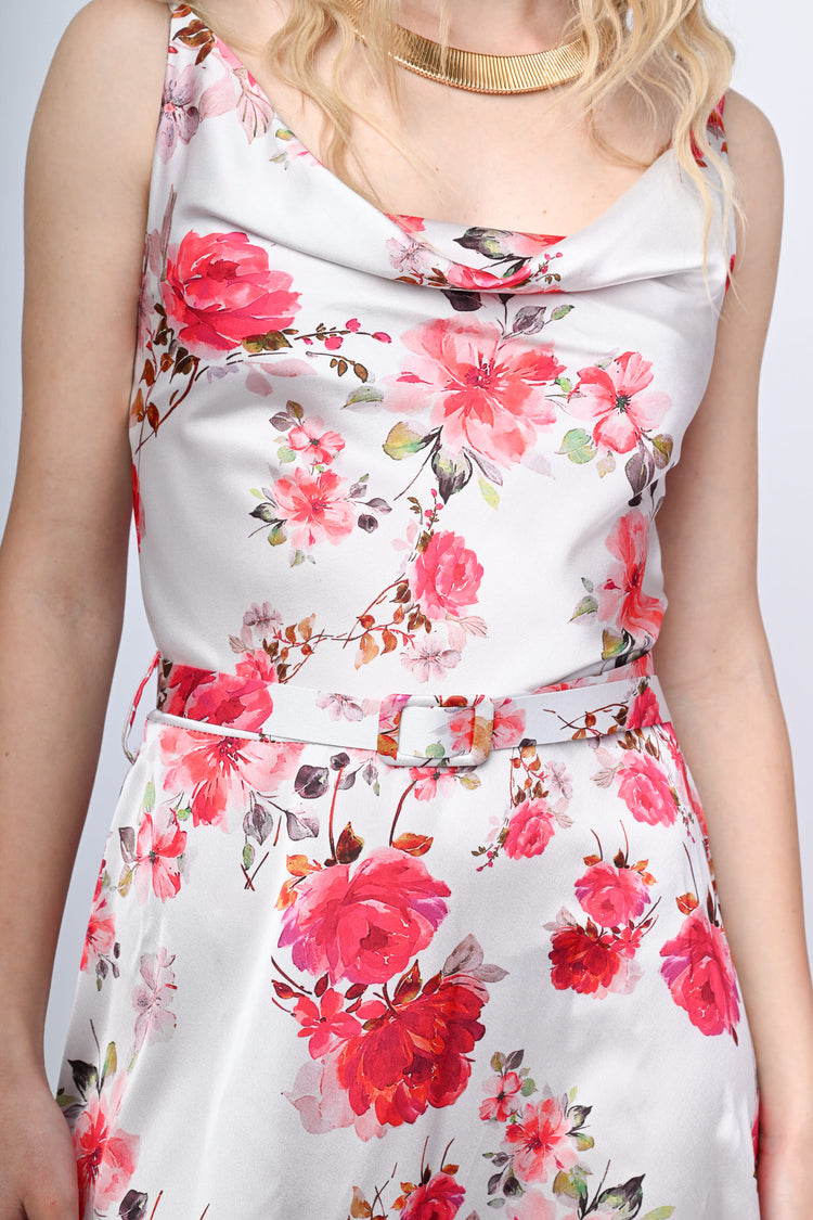 Floral print satin long dress