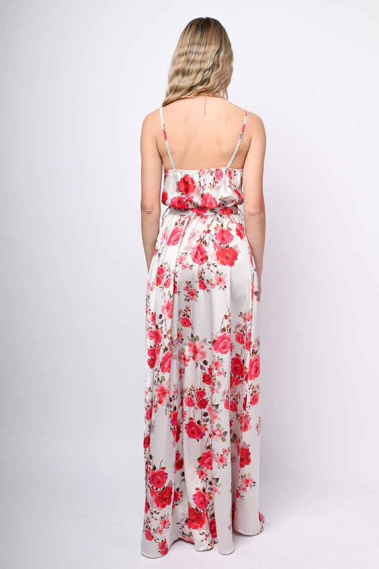 Floral print satin long dress