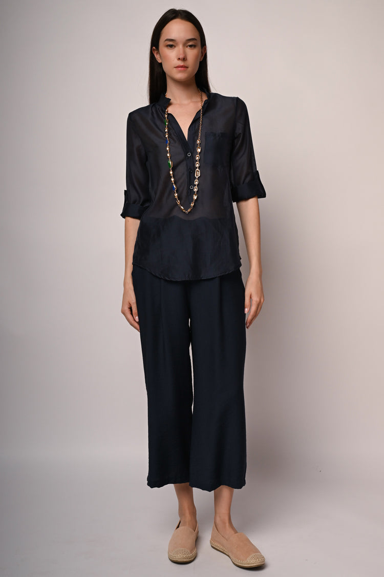Belted viscose-blend trousers
