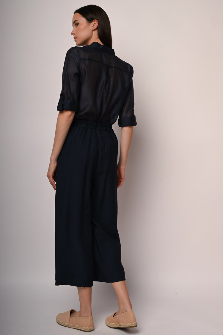 Belted viscose-blend trousers