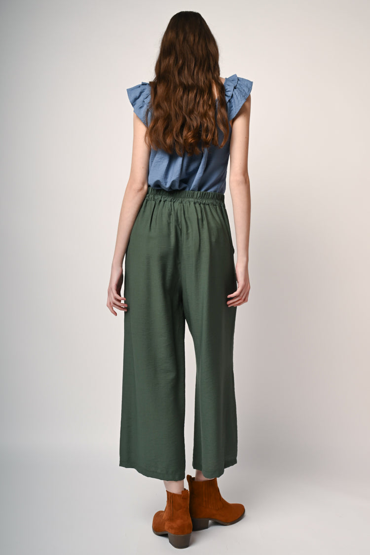 Viscose-blend belted trousers