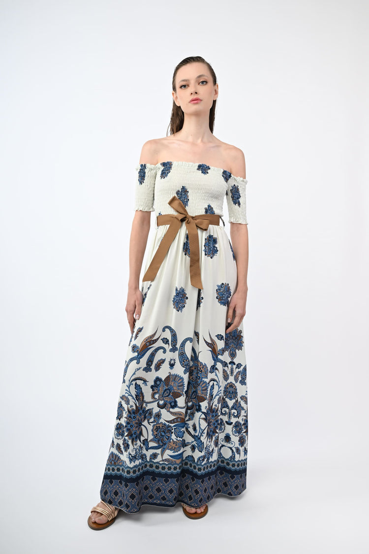 Floral-ethnic print long dress