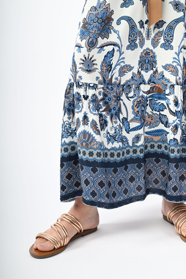 Floral-ethnic print long skirt