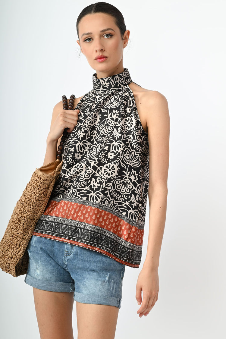 Ethnic print halter top