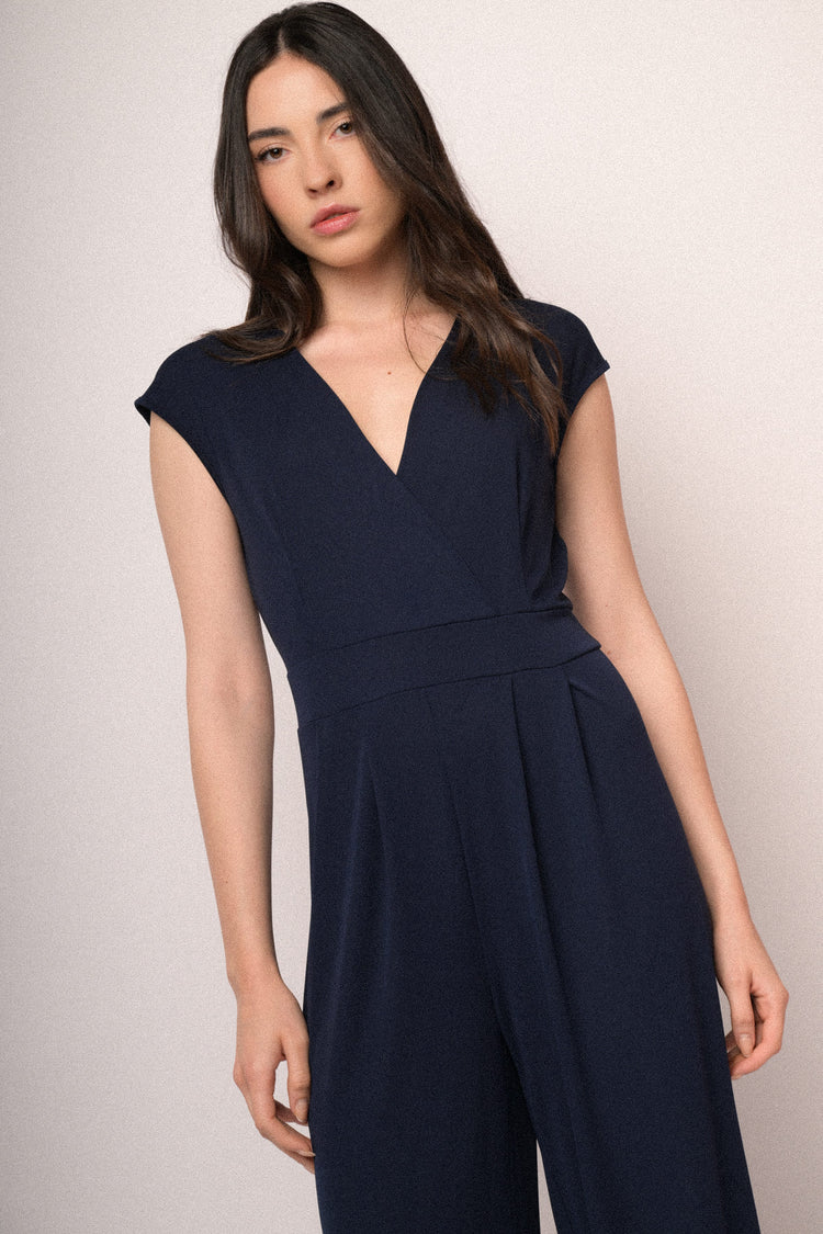 Blue wrap V-neck jumpsuit