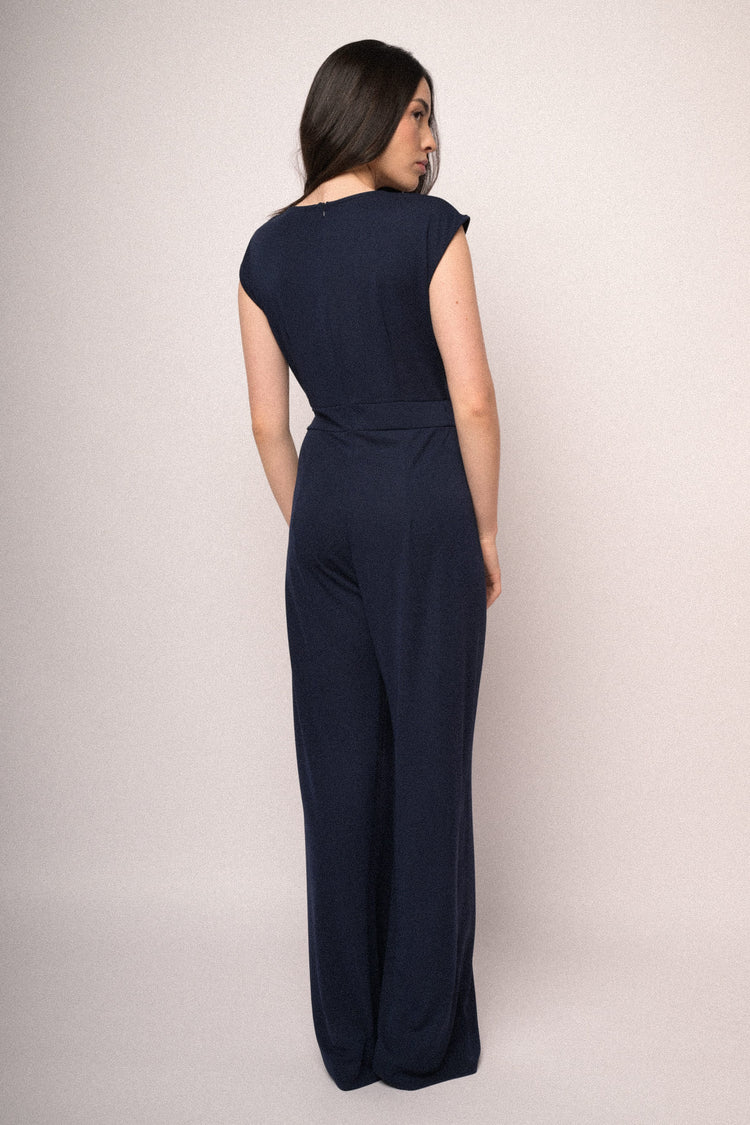 Blue wrap V-neck jumpsuit