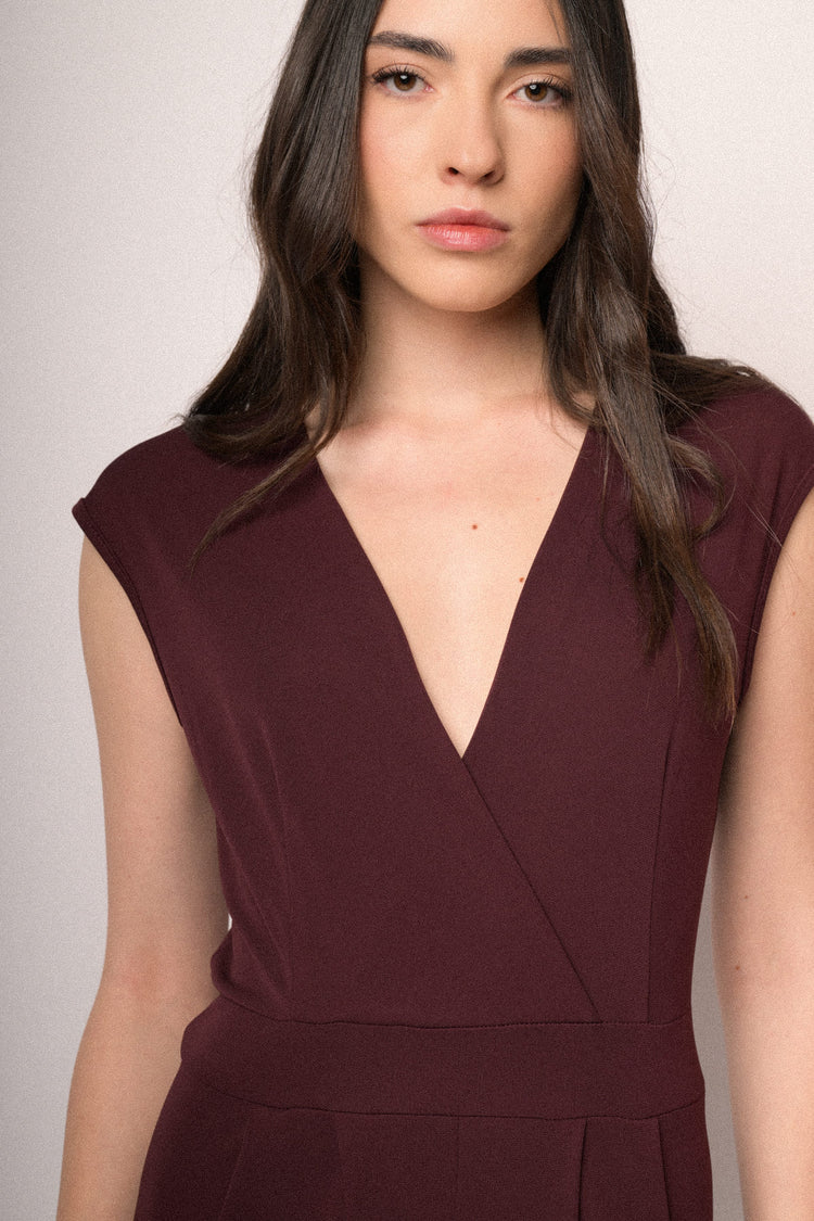 Burgundy wrap V-neck jumpsuit