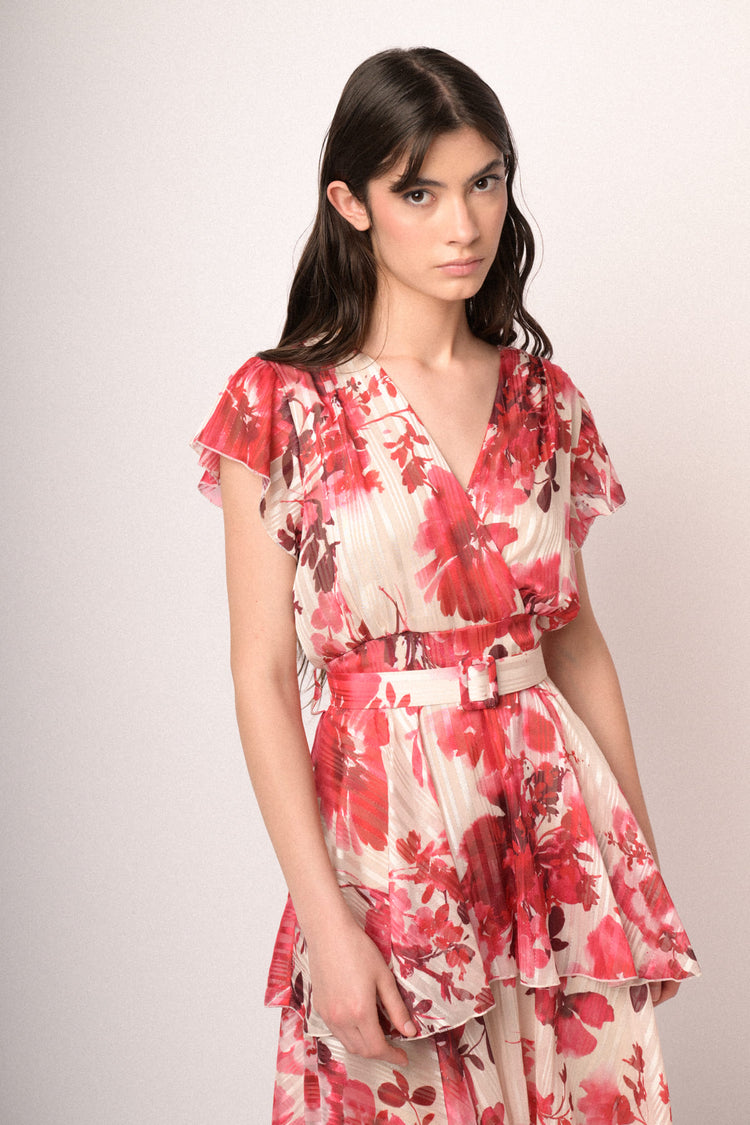 Multicolor floral print lurex georgette mini dress