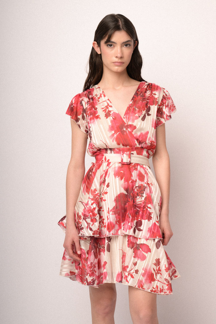 Multicolor floral print lurex georgette mini dress