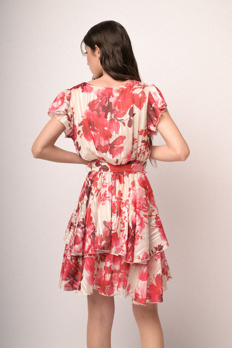 Multicolor floral print lurex georgette mini dress