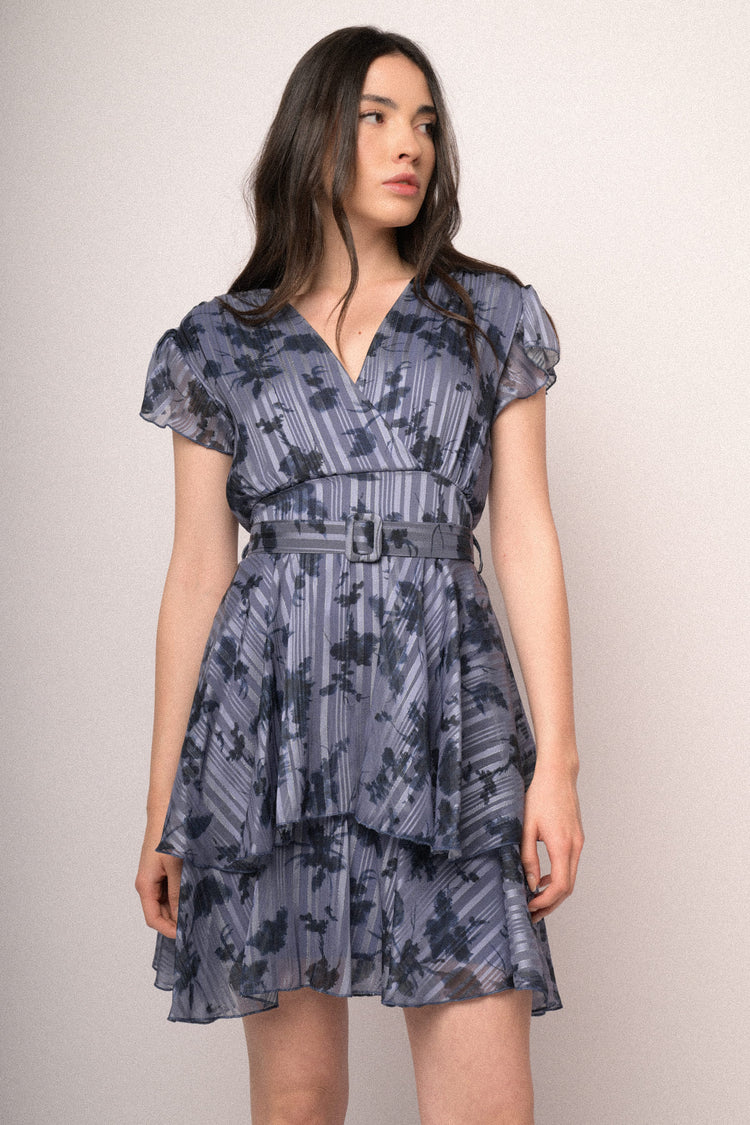 Floral print tiered mini dress