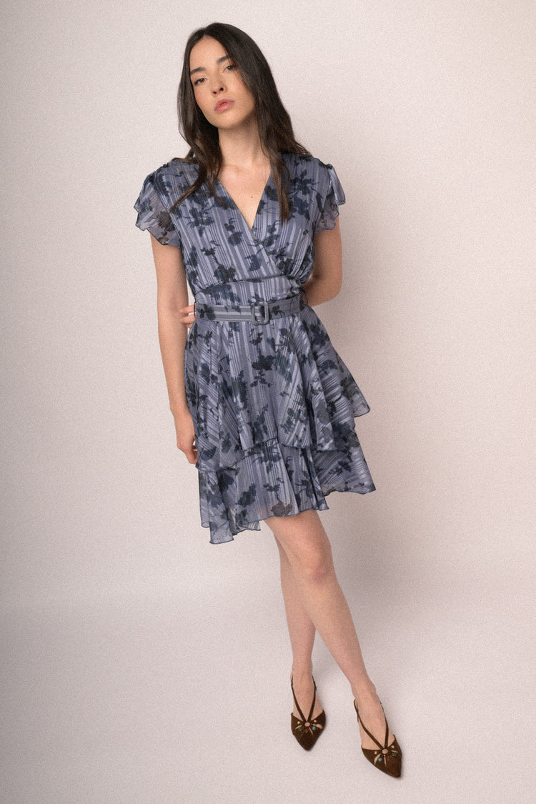 Floral print tiered mini dress