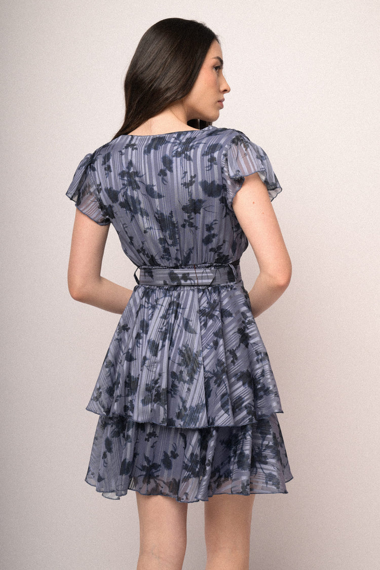 Floral print tiered mini dress