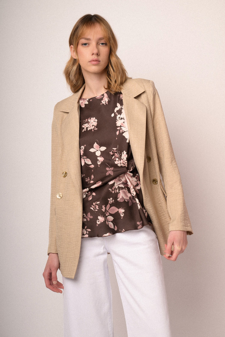Floral print chocolate satin t-shirt