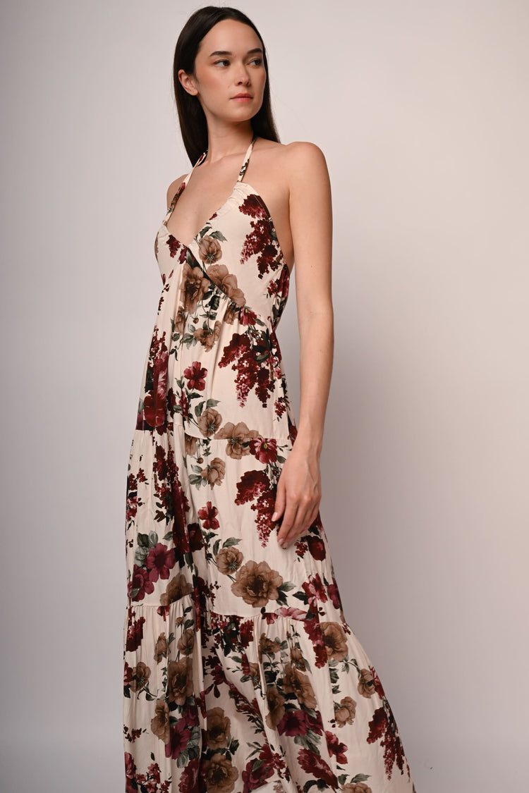 Floral print halter maxi dress