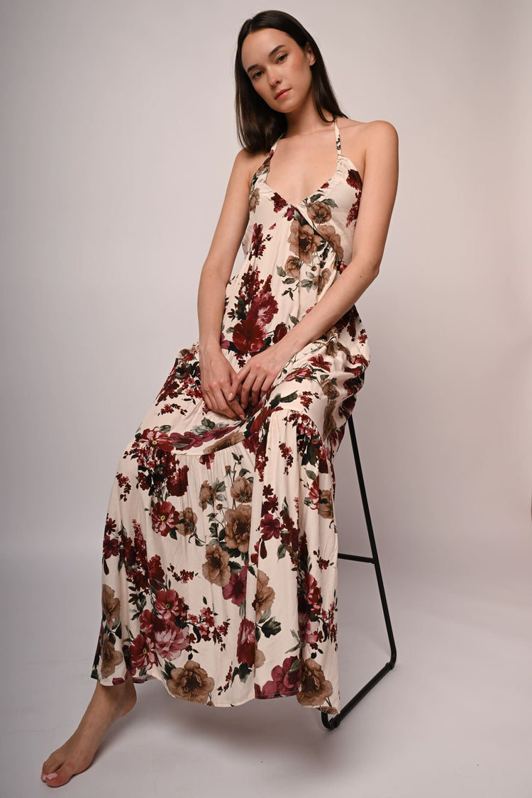 Floral print halter maxi dress