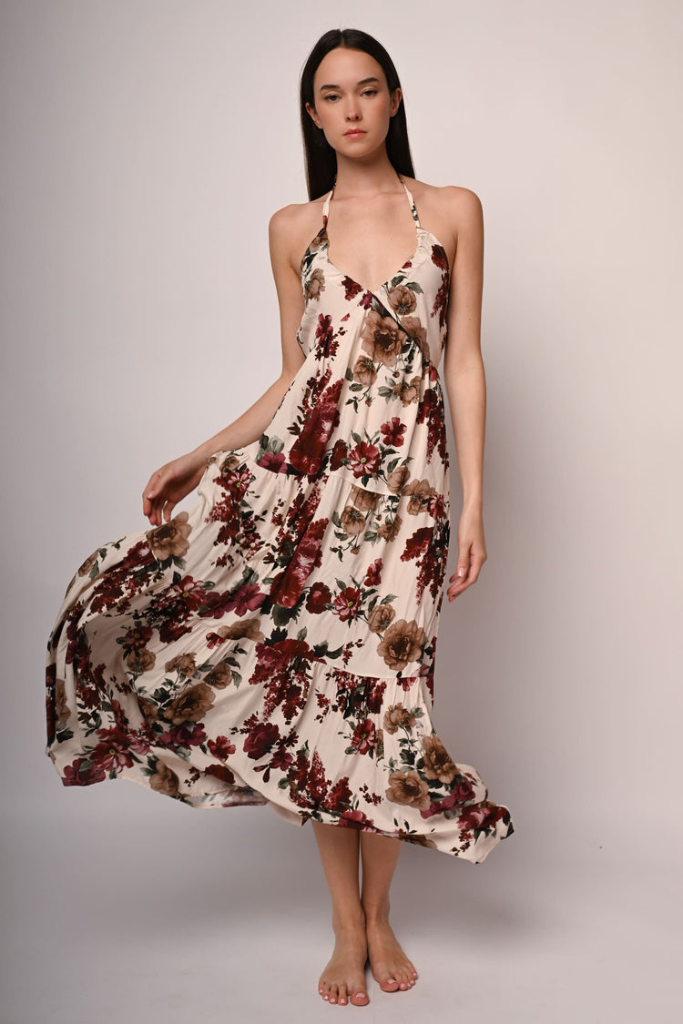 Floral print halter maxi dress