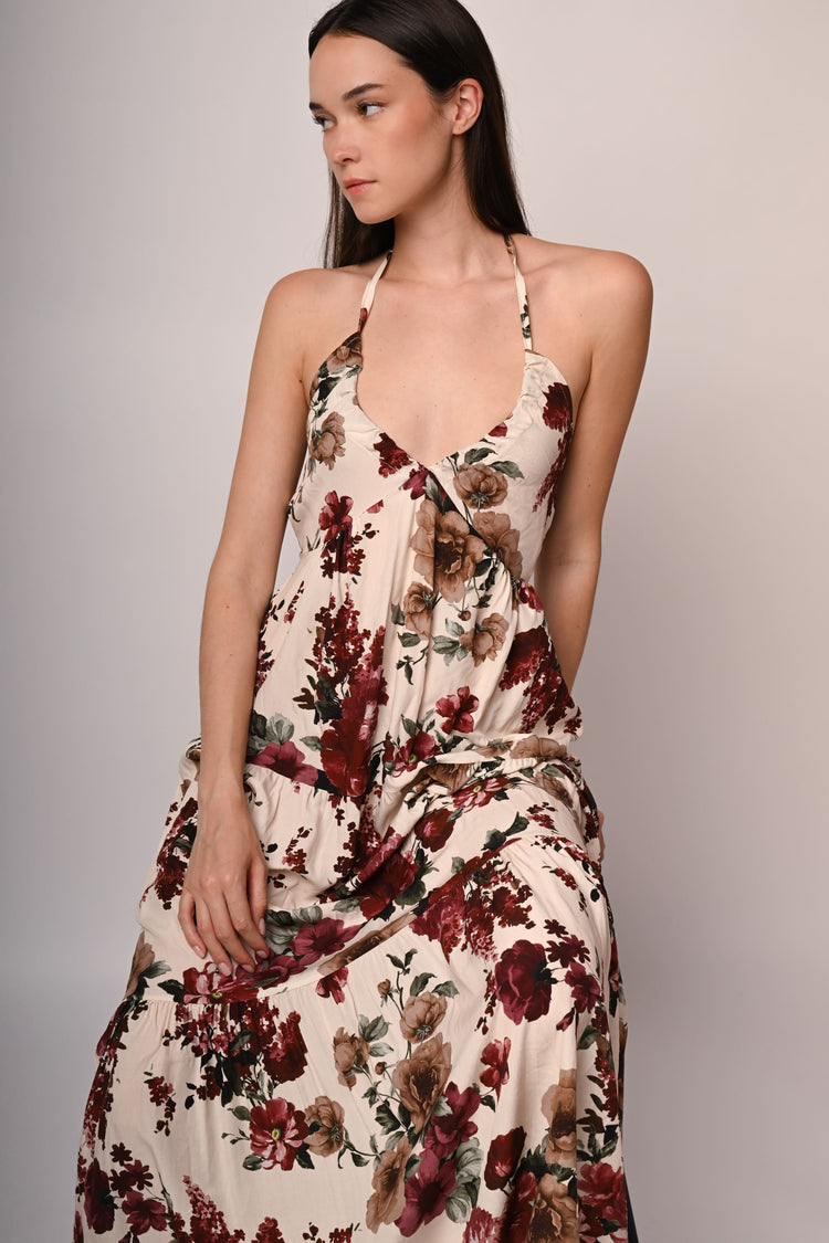 Floral print halter maxi dress