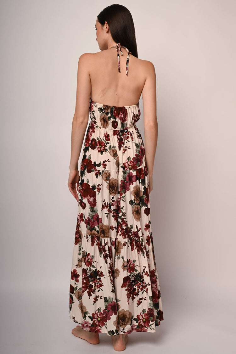 Floral print halter maxi dress