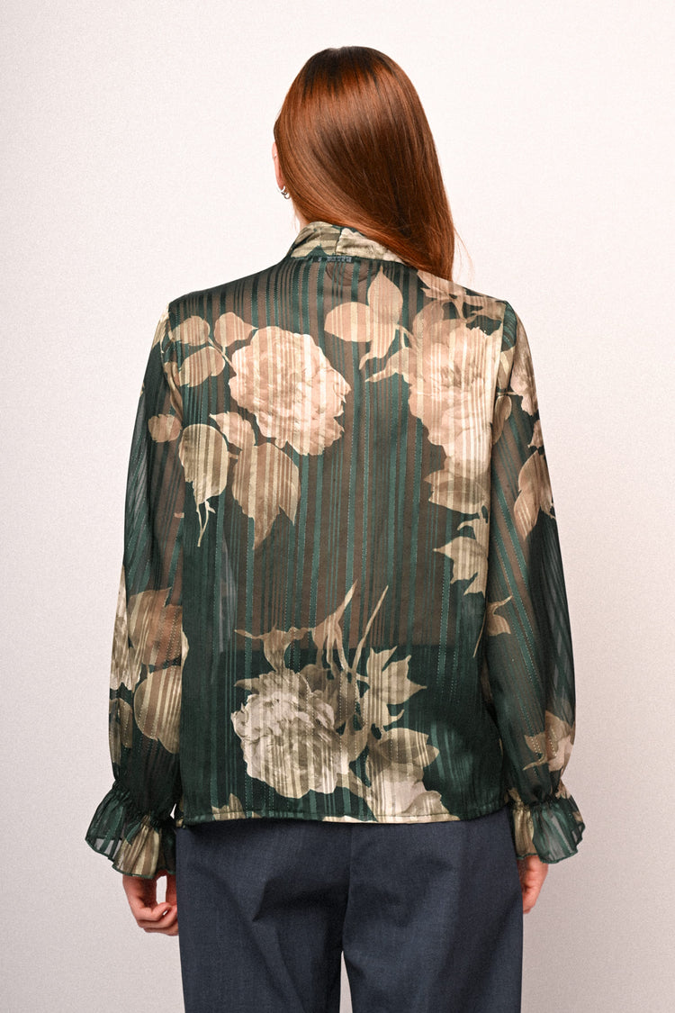 Floral print pussy bow neck blouse