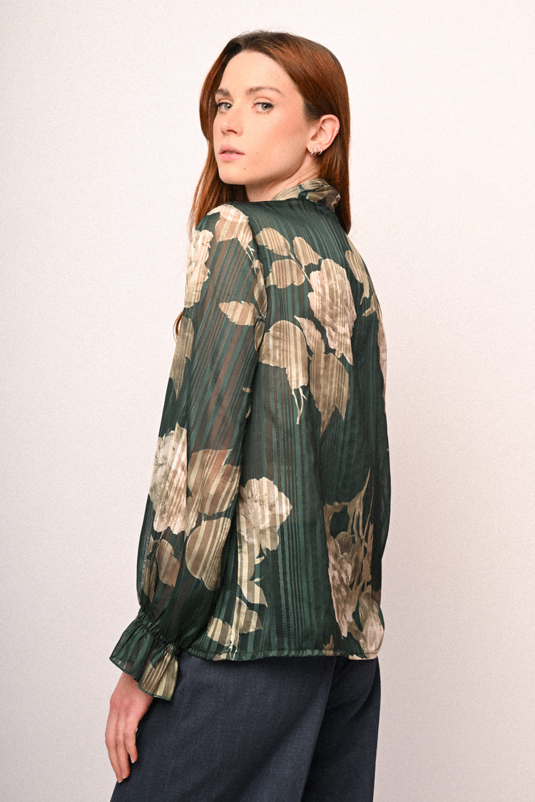 Floral print pussy bow neck blouse