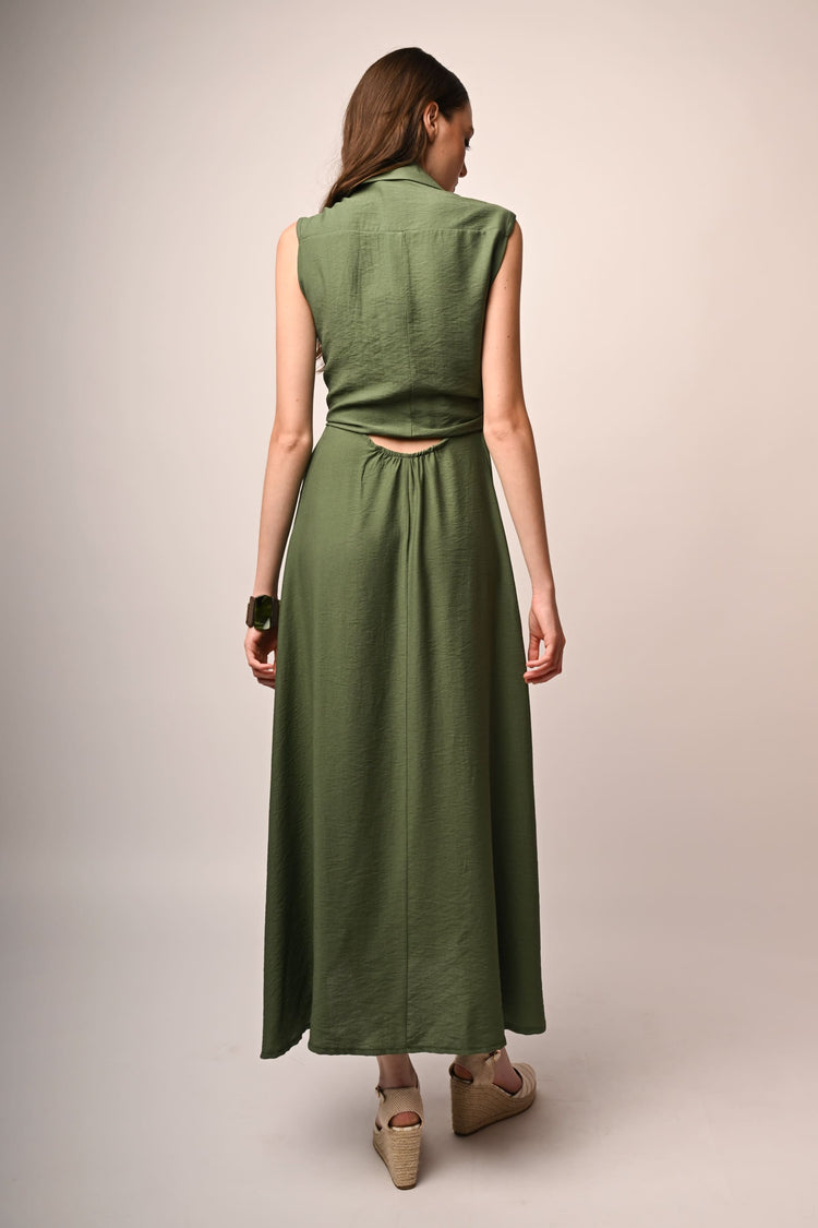 Self-tie waistband long dress