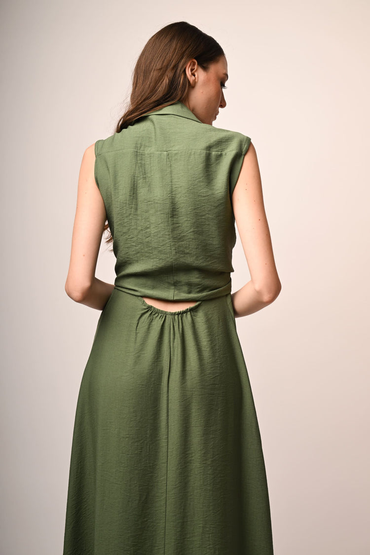 Self-tie waistband long dress