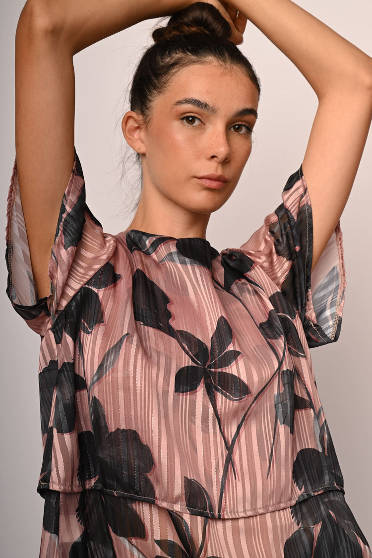 Floral print lurex georgette top