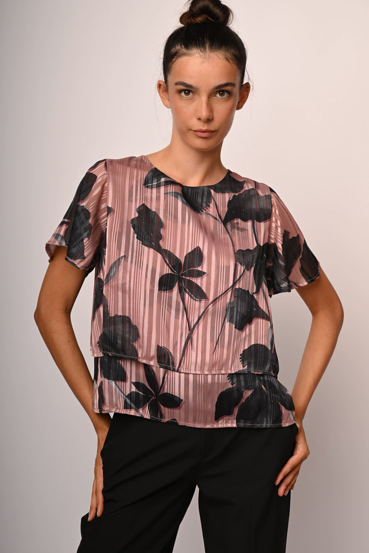 Floral print lurex georgette top