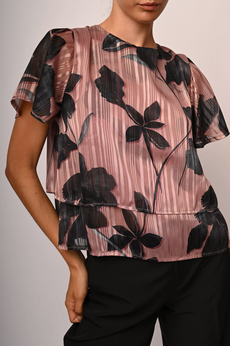 Floral print lurex georgette top