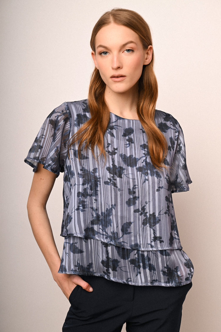 Floral print lurex  georgette blouse