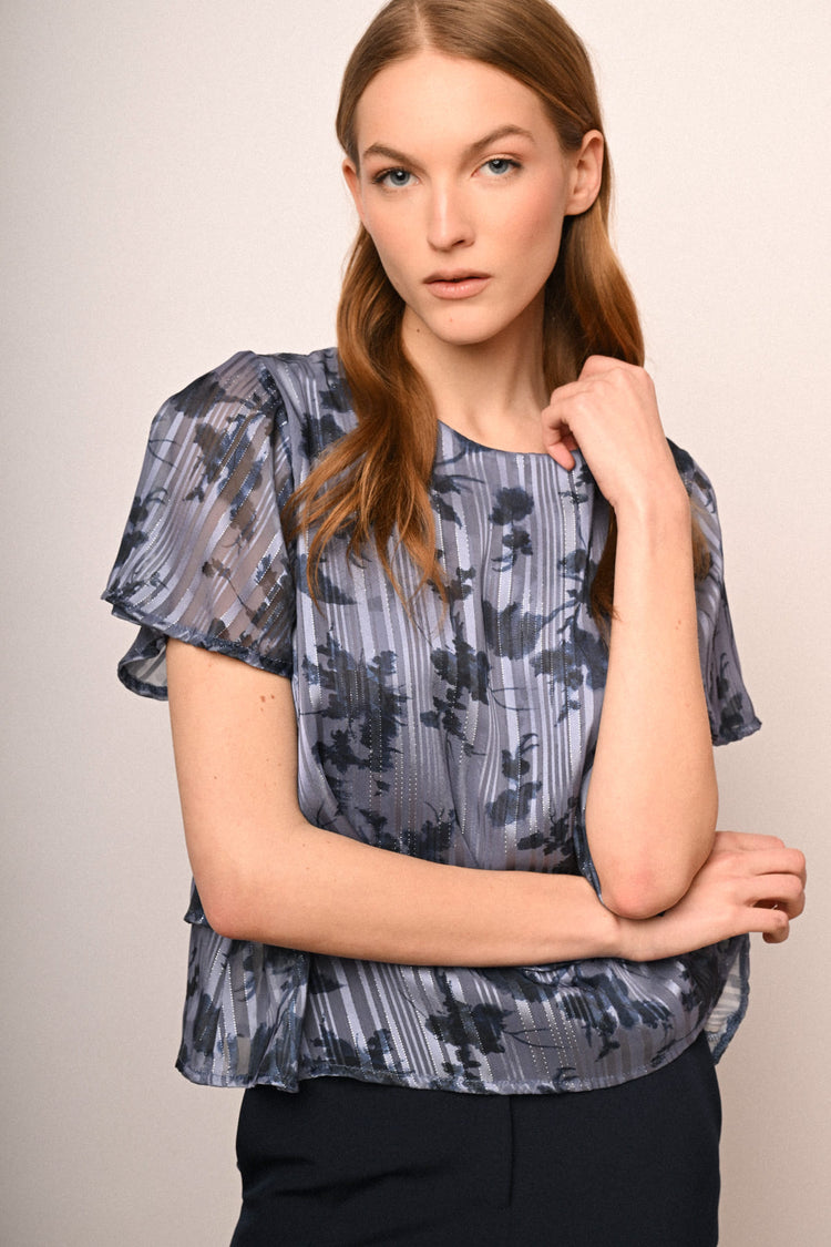 Floral print lurex  georgette blouse