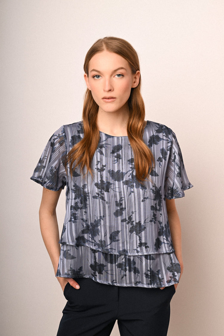 Floral print lurex  georgette blouse