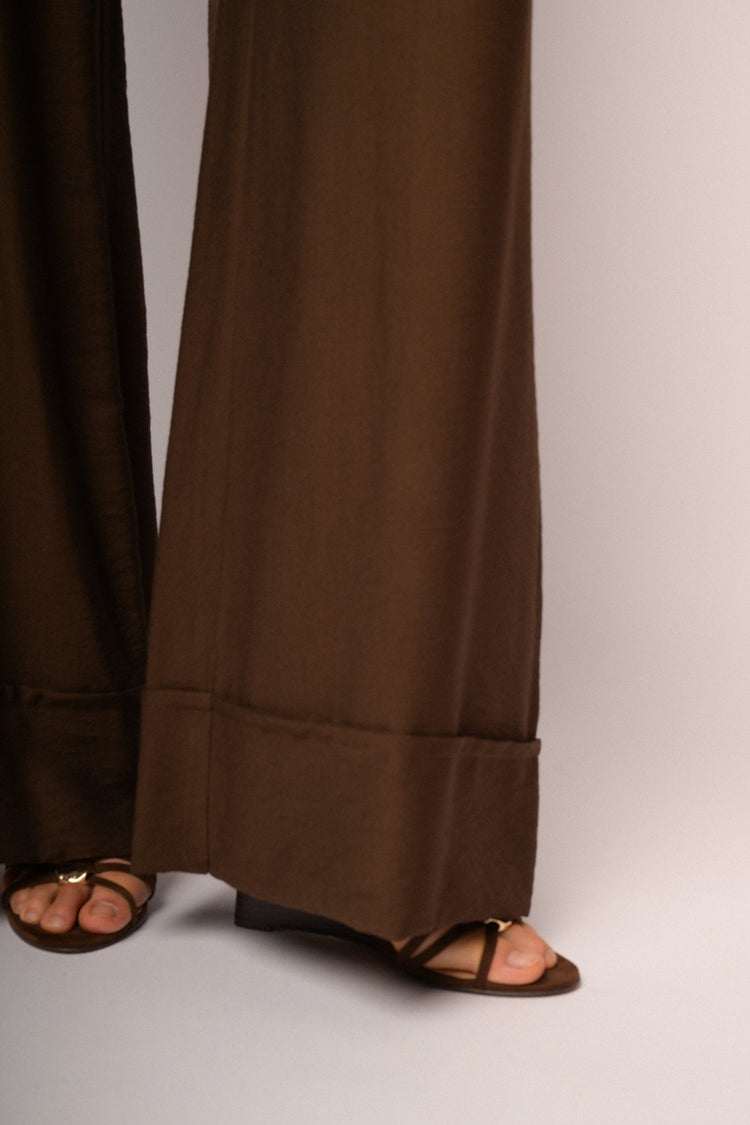 Brown palazzo trousers with turn-up hem