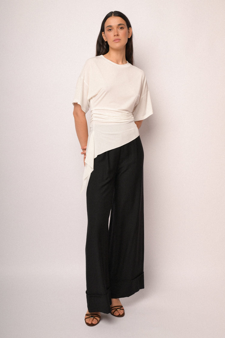Black palazzo trousers with turn-up hem