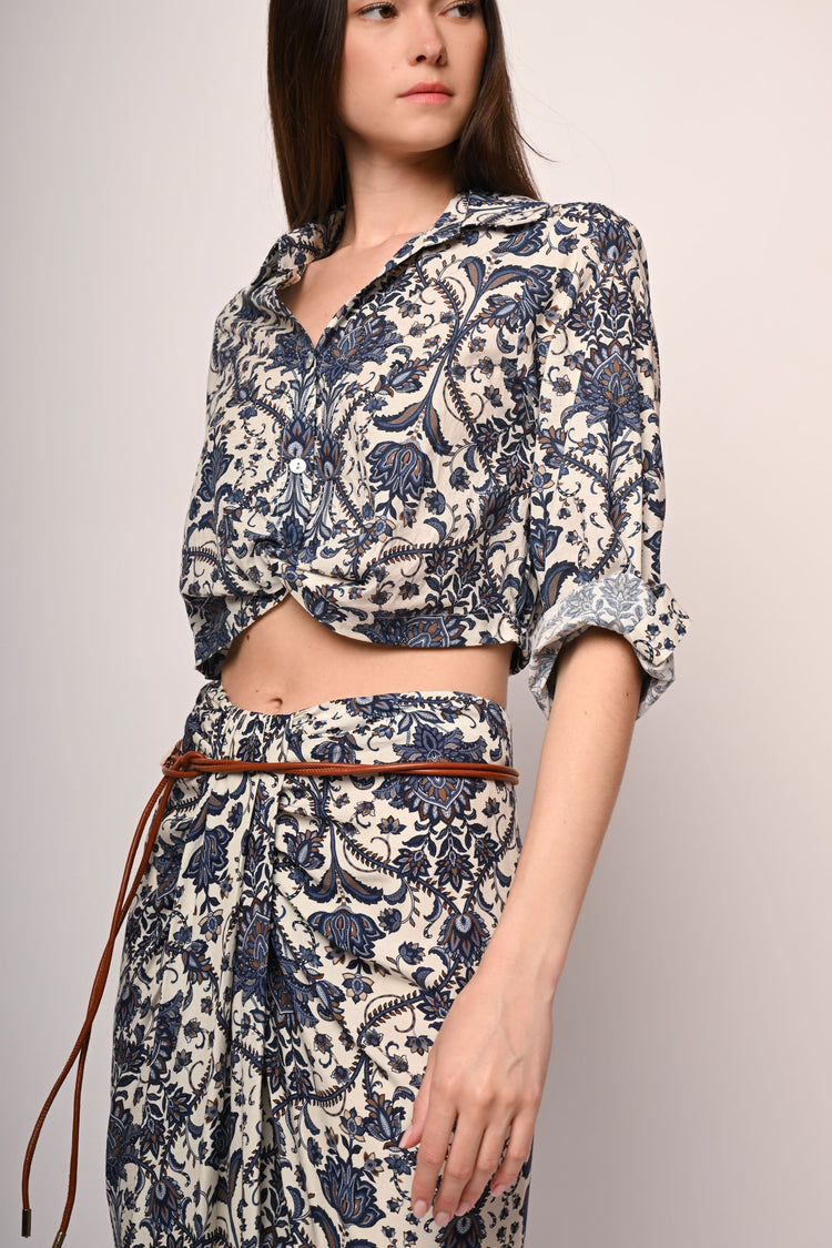 Ethnic print cropped shirt