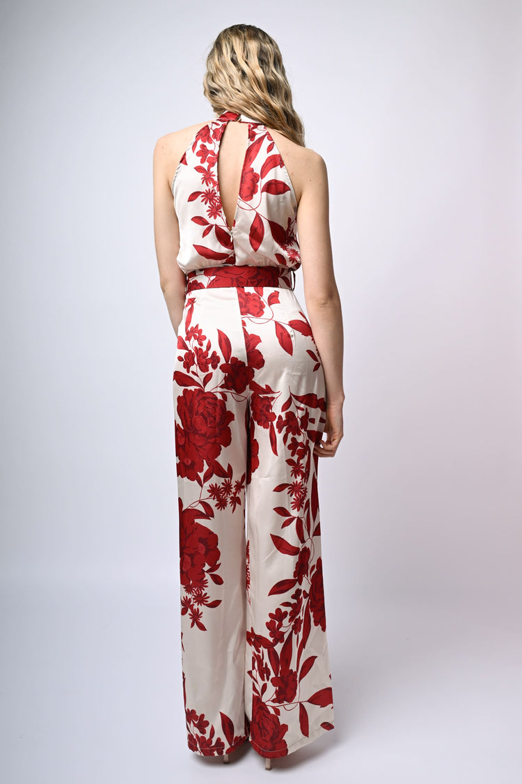 Floral print satin jumpsuit