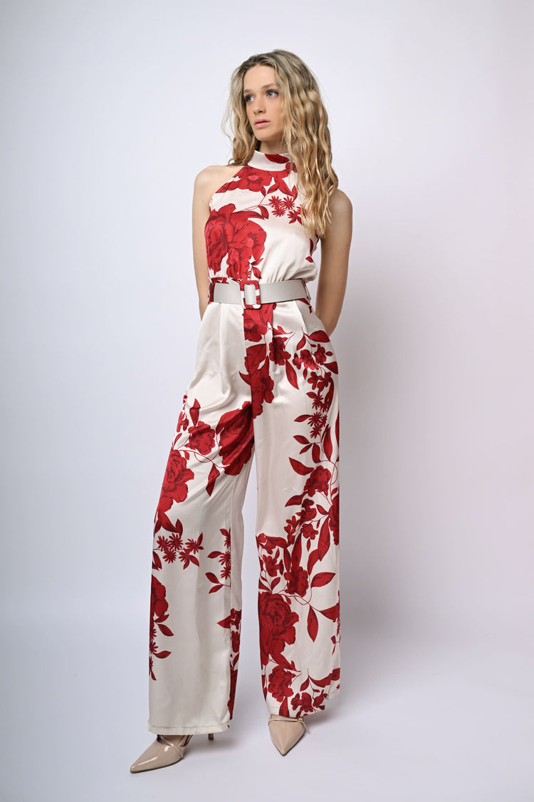 Floral print satin jumpsuit