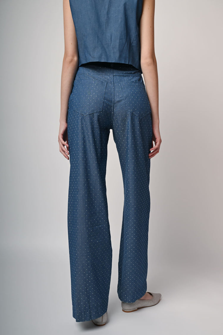 Rhinestones denim wide-leg trousers