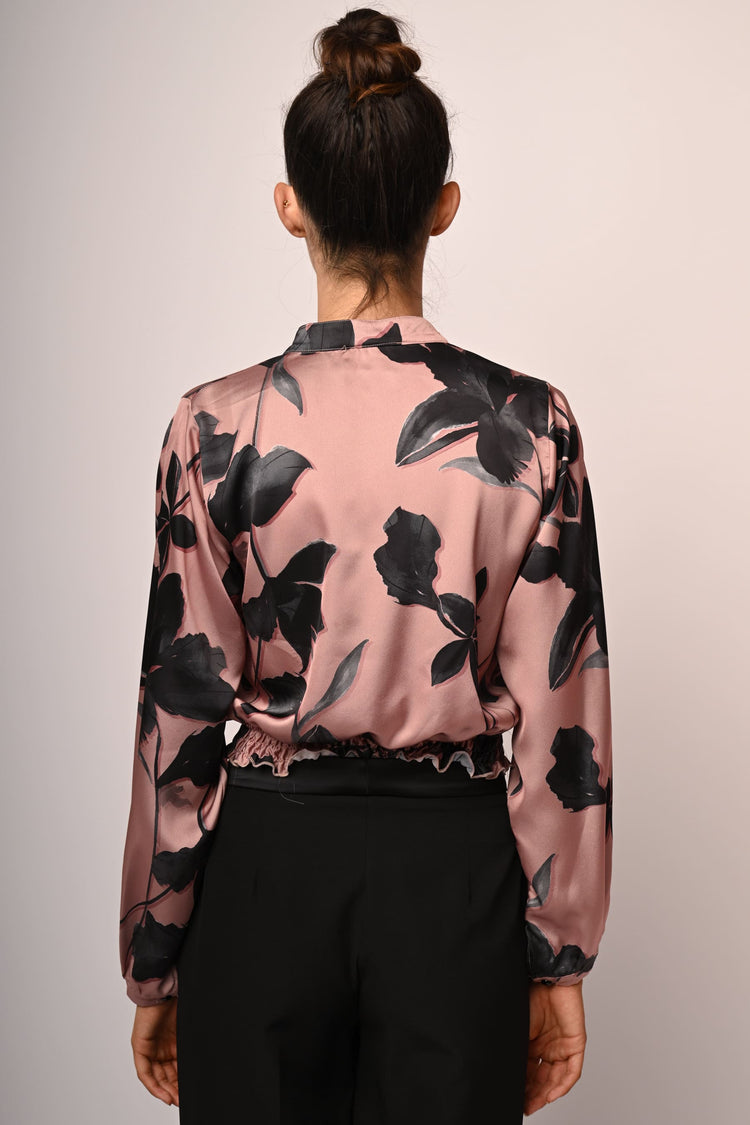 Floral print satin cropped shirt