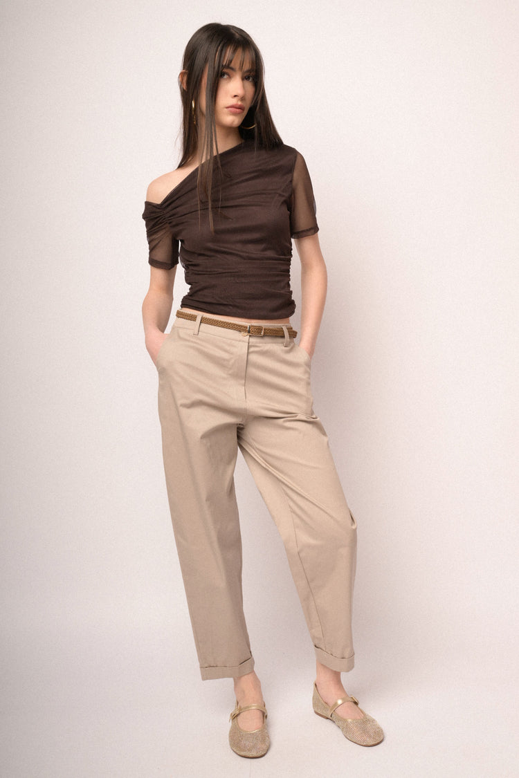 Woven belt beige cotton chinos