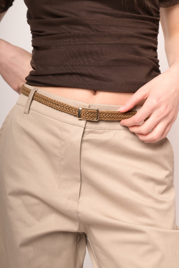 Woven belt beige cotton chinos
