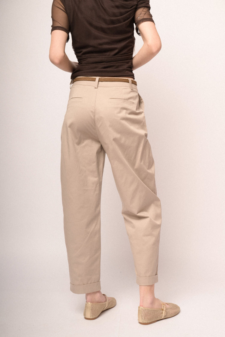 Woven belt beige cotton chinos