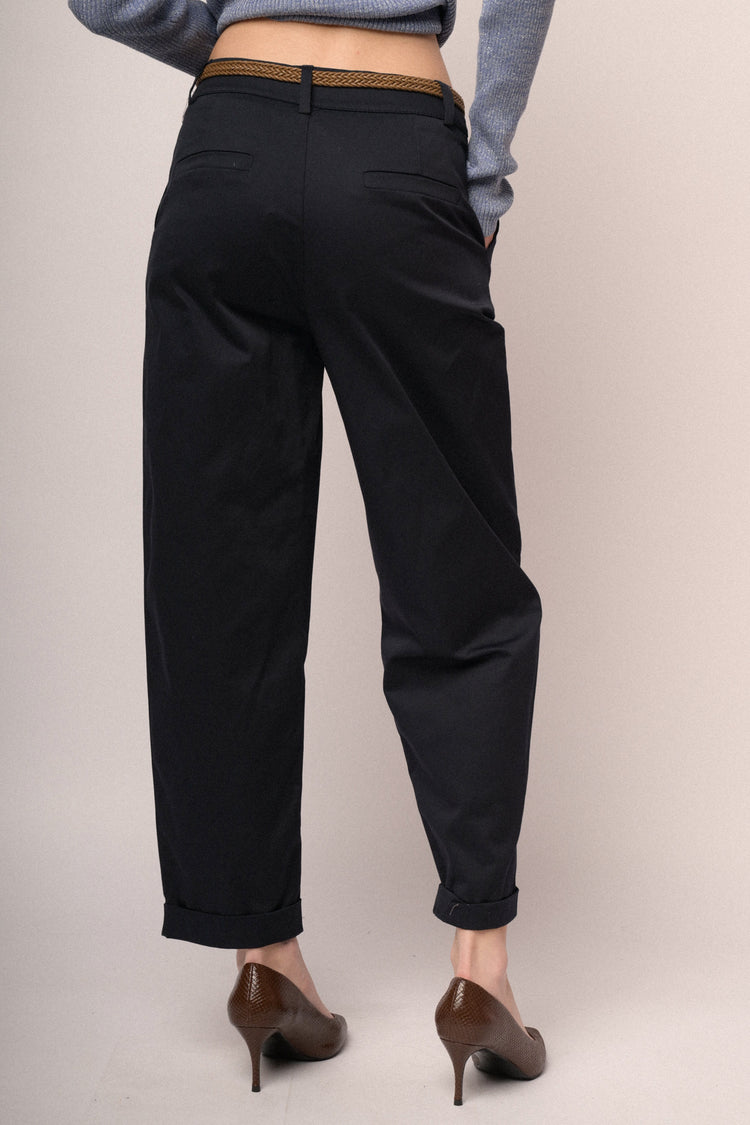 Woven belt blue cotton chinos