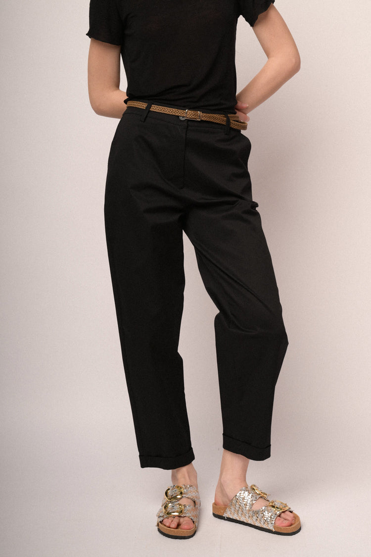 Woven belt black cotton chinos