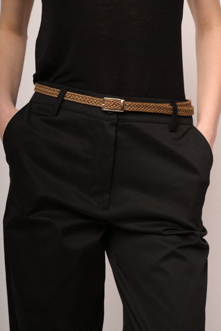 Woven belt black cotton chinos