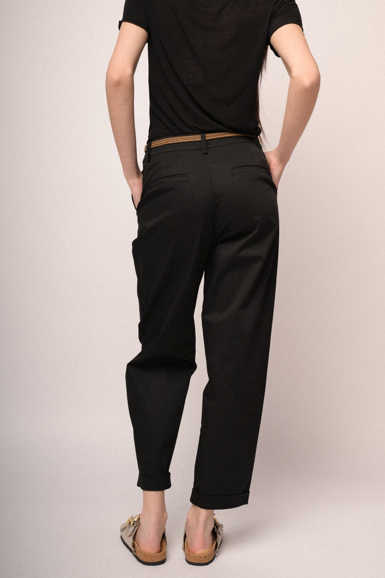 Woven belt black cotton chinos